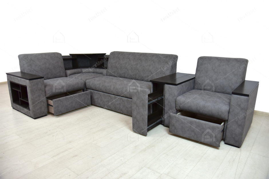 Комплект мягкой мебели Плаза 3, Серый, Нижегородмебель и К(Россия)