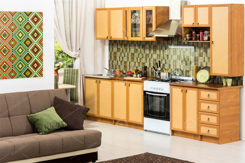Комплект мебели для кухни Тина Нова 2600, Ратан Ольха, Укрюг БМФ(Украина)
