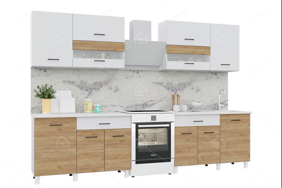 Комплект мебели для кухни Тренд 2400, Белый/Дуб золотой/антарес, Горизонт(Россия)