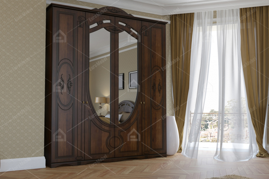 Шкаф для одежды 4Д  как часть комплекта Александрина, Орех, Империал (Россия)