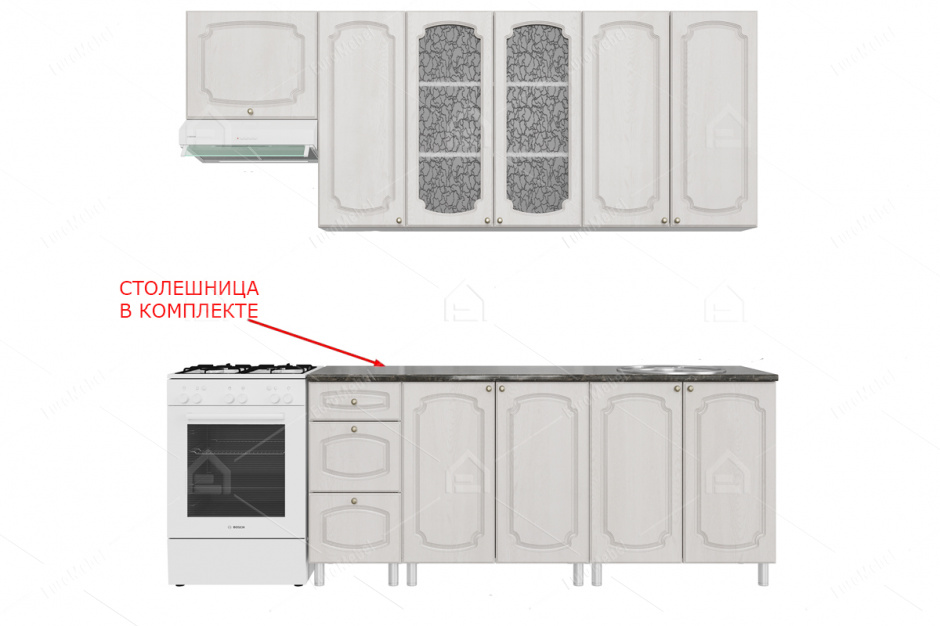 Комплект мебели для кухни Классика 2600, Сосна белая, СВ Мебель(Россия)