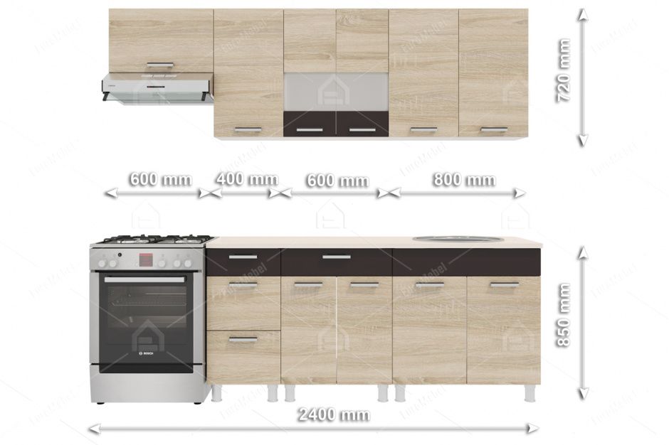 Комплект мебели для кухни Арабика 2400, Дуб Сонома, СВ Мебель(Россия)