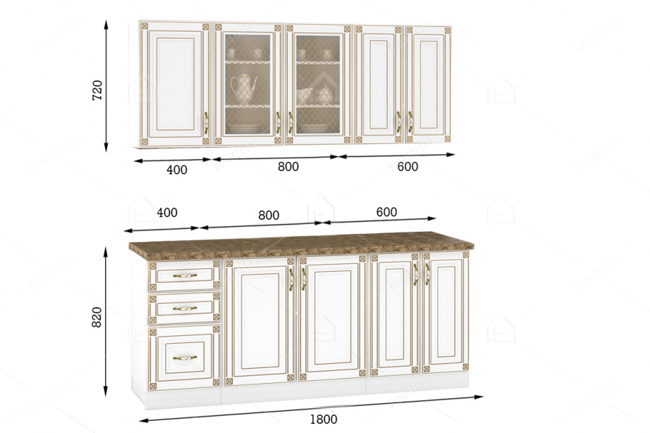 Комплект мебели для кухни Империя 1800, Белый, MEBEL SERVICE(Украина)