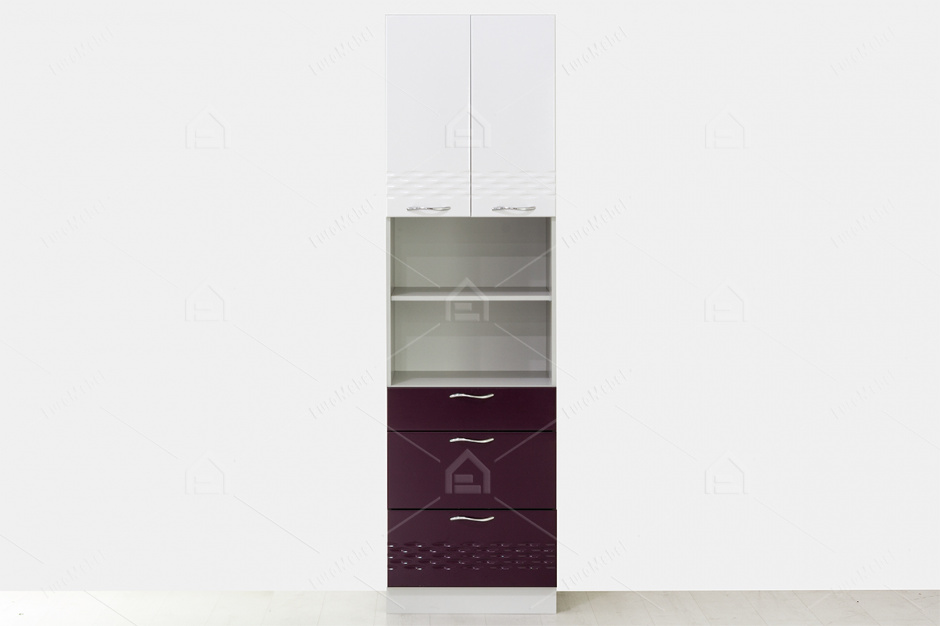 Шкаф пенал 600, 2Д , модульной системы Волна, Белый/Баклажан, СВ Мебель (Россия)