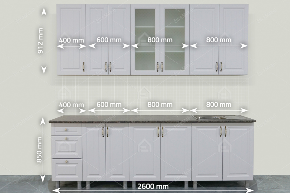 Комплект мебели для кухни Прованс 2600, Белый, СВ Мебель(Россия)