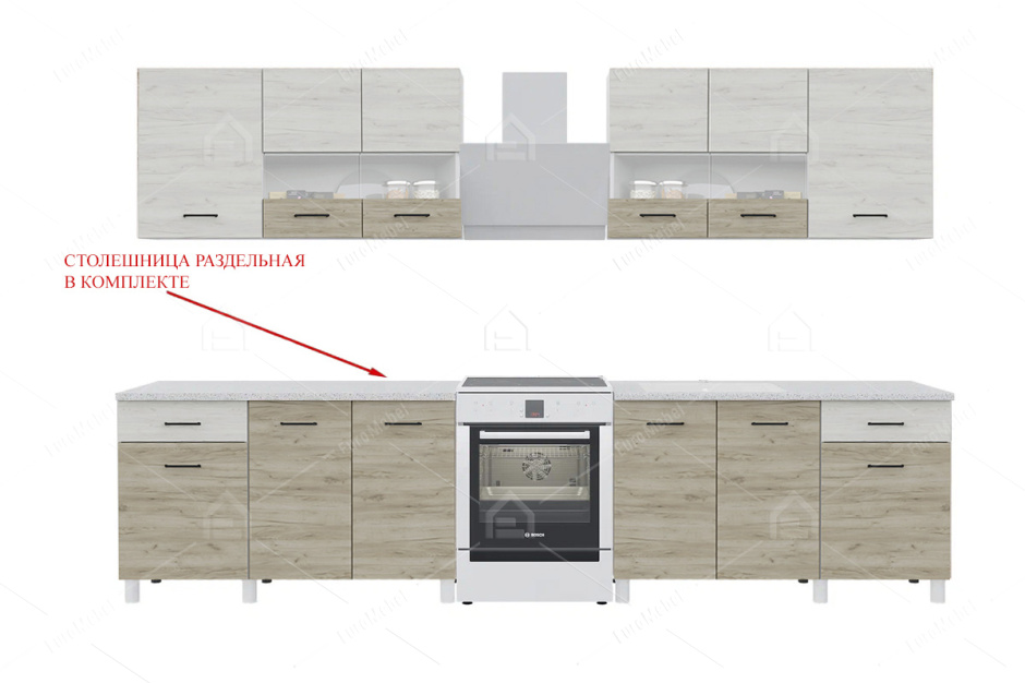 Комплект мебели для кухни Тренд 2600, Крафт белый/серый, Горизонт(Россия)