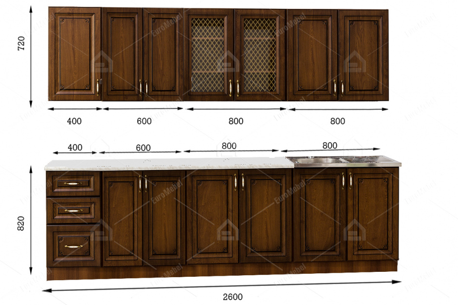 Комплект мебели для кухни Гранд 2600, Дуб Золотой, MEBEL SERVICE(Украина)