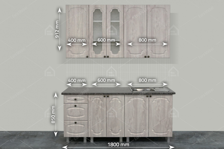 Комплект мебели для кухни Классика 1800, Сосна белая, СВ Мебель(Россия)