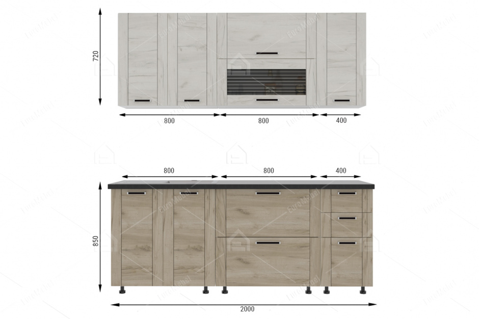 Комплект мебели для кухни Лофт 2000, Крафт белый/серый, Фант Мебель(Россия)