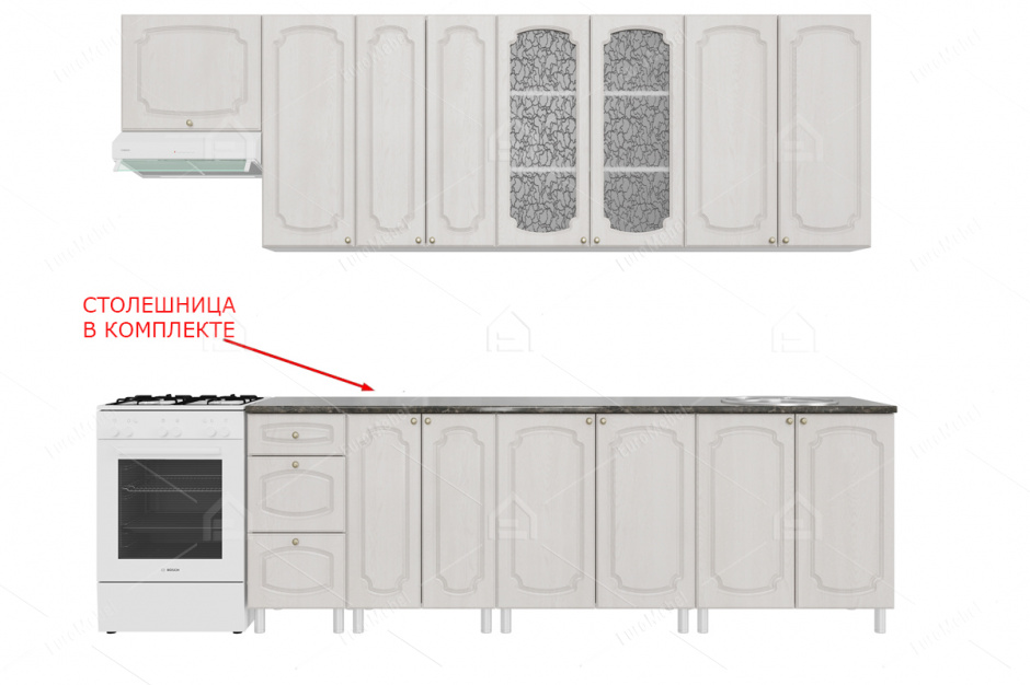 Комплект мебели для кухни Классика 3200, Сосна белая, СВ Мебель(Россия)