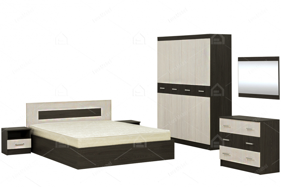 Комплект мебели для спальни Сити 3, Дуб Млечный, Астрид-Мебель(Россия)