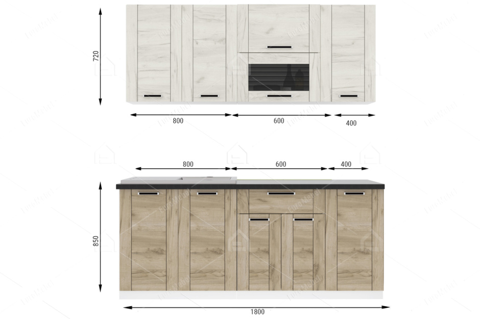 Комплект мебели для кухни Лофт 1800, Крафт белый/серый, Фант Мебель(Россия)