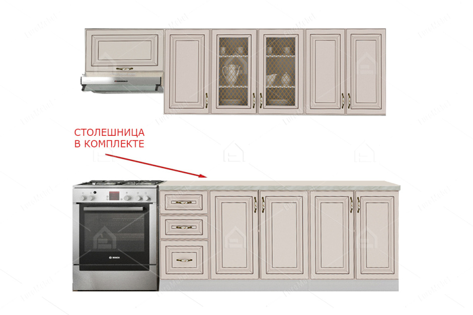 Комплект мебели для кухни Империя 2400, Бежевый, MEBEL SERVICE(Украина)