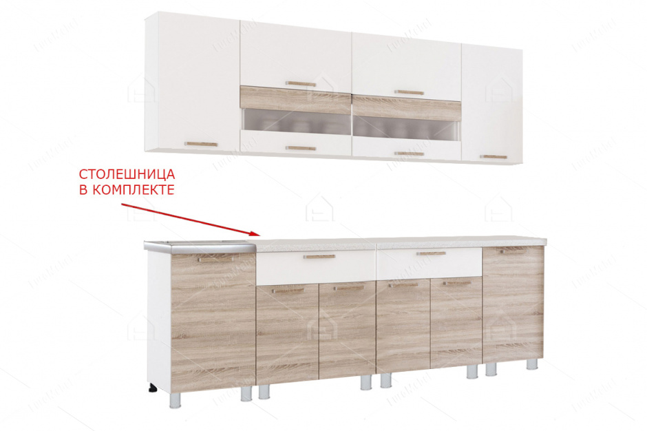 Комплект мебели для кухни Айсбери 2400, Белый/Сонома, БТС(Россия)