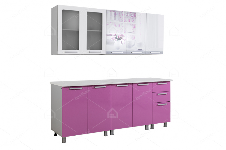 Комплект мебели для кухни Люкс Акварель 2000, Фиолетовый/Белый, БТС(Россия)