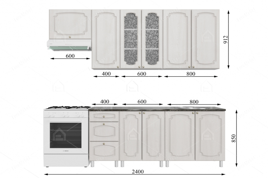 Комплект мебели для кухни Классика 2400, Сосна белая, СВ Мебель(Россия)