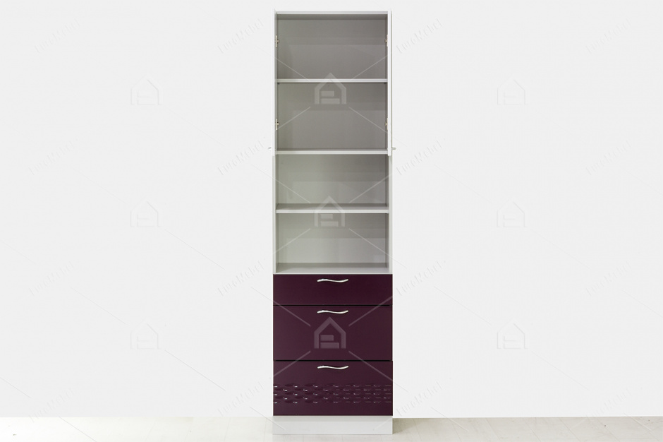 Шкаф пенал 600, 2Д , модульной системы Волна, Белый/Баклажан, СВ Мебель (Россия)