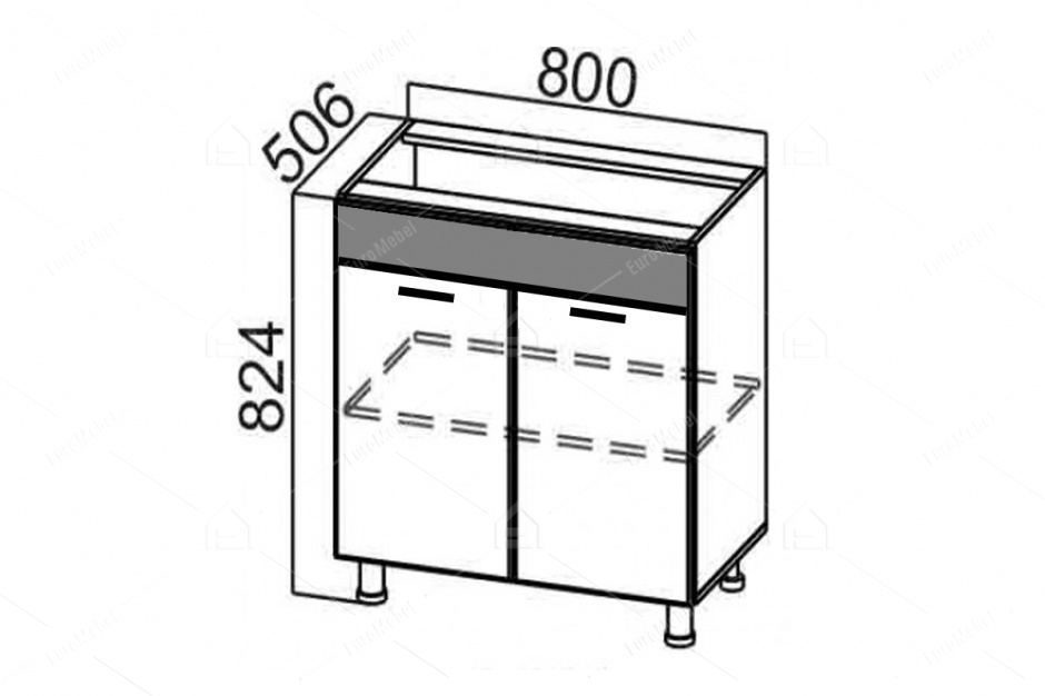 Шкаф под мойку 800, 2Д  как часть комплекта Арабика, Дуб Сонома, СВ Мебель (Россия)