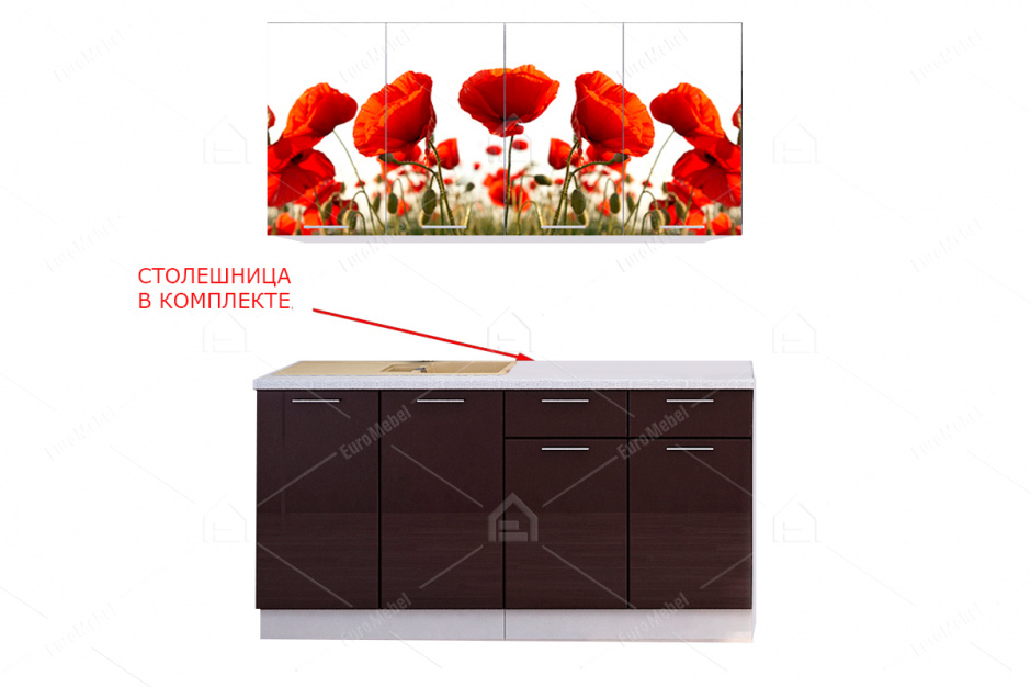 Комплект мебели для кухни Маки МДФ фотопечать 1600, Рисунок Светлый, Стендмебель(Россия)