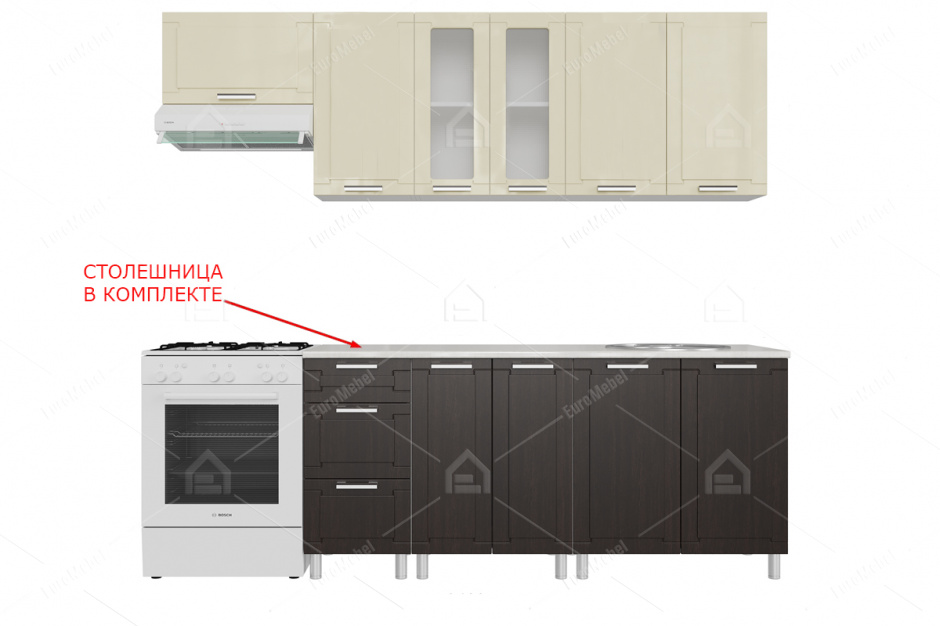 Комплект мебели для кухни Геометрия 2400, Ваниль/Венге, СВ Мебель(Россия)