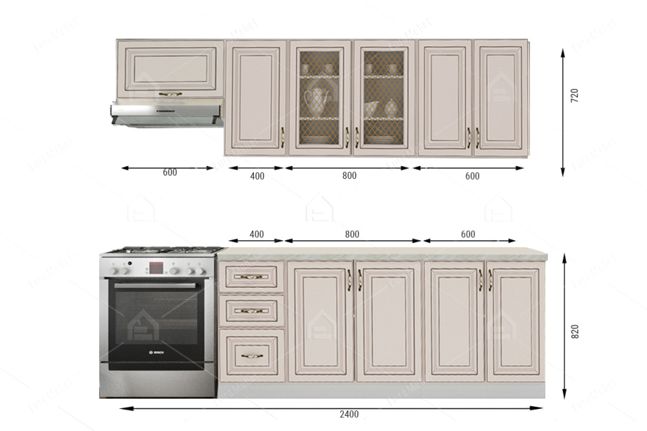 Комплект мебели для кухни Империя 2400, Бежевый, MEBEL SERVICE(Украина)