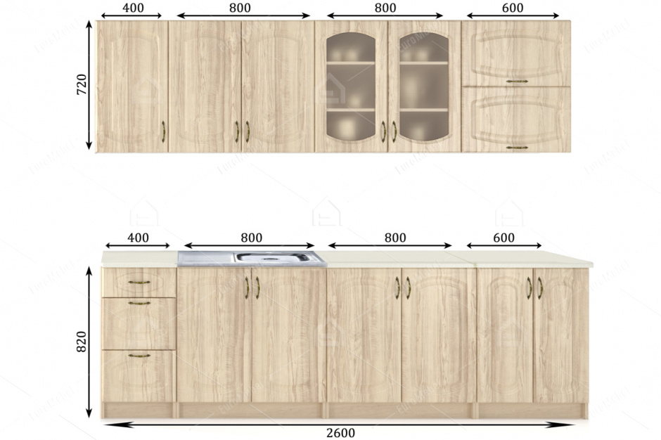 Комплект мебели для кухни Паула 2600, Береза, MEBEL SERVICE(Украина)
